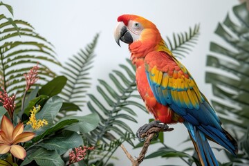 Parrot perched on tropical plants