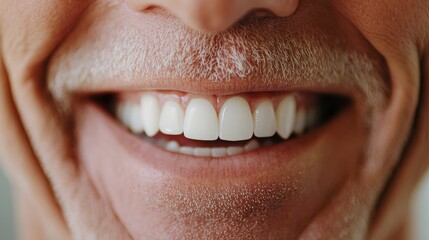 Obraz premium Senior man smile in close-up, highlighting white teeth and oral hygiene, perfect for dental clinic advertisements.