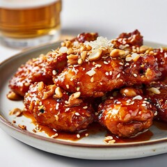 Chicken, Whole Chicken, Fried, Seasoned Chicken, Korean Chicken, Beer, Korea, Chicken and Beer, Nuts, Garlic, Garlic Chicken, Fried Chicken,