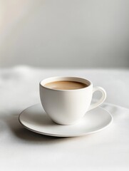 Elegant Coffee Cup Against a Crisp Minimalist White Background, the Essence of Minimalist Photography, Graphic Resources, Wallpapers, Brochure, Advertising,