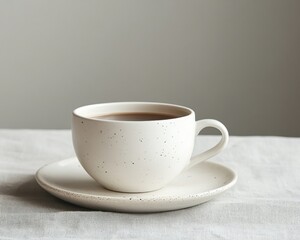 Fototapeta premium Elegant Coffee Cup Against a Crisp Minimalist White Background, the Essence of Minimalist Photography, Graphic Resources, Wallpapers, Brochure, Advertising,