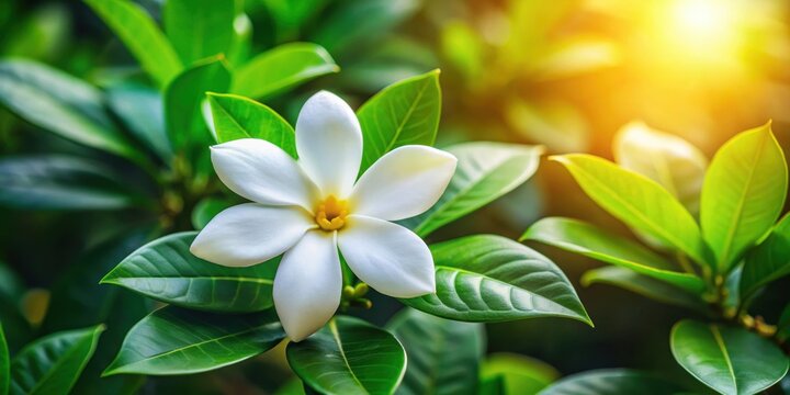 Beautiful white Kopsia flower with yellow center on green leaves background, Kopsia, flower, white, yellow, petals, nature