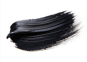 Abstract black acrylic painted brush stroke object with textured, expressive marks stands out against a clean, crisp white background, evoking creativity and modern artistry.