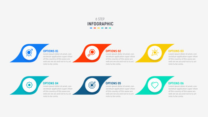 Business  infographics design for Six Step, option, parts or process. Infographic 6 element design template for presentation.  process diagram, step banner, flow chart, 6 option template.