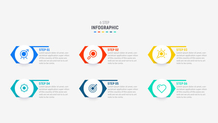 Business  infographics design for Six Step, option, parts or process. Infographic 6 element design template for presentation.  process diagram, step banner, flow chart, 6 option template.