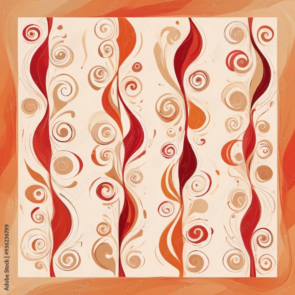 Wall mural Decorative red and gold swirling floral patter fileteado