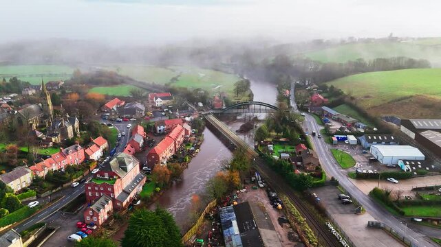 Ruswarp is a pretty village that lies in the scenic Esk Valley, just one mile south of Whitby. Misty Yorkshire landscape scene. Coastal winter setting