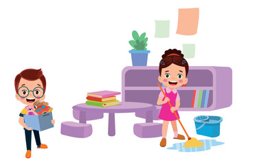 Vector Illustration Of Kids Playing in the clasroom
