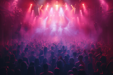 Vibrant nightclub scene with colorful lights and ecstatic crowd
