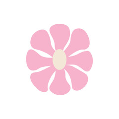 Abstract geometric flower in retro groovy style. Floral simple icon on isolated background. Vector flat illustration of pink daisy flower