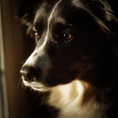 CloseUp Portrait of a Thoughtful Border Collie in Soft Lighting