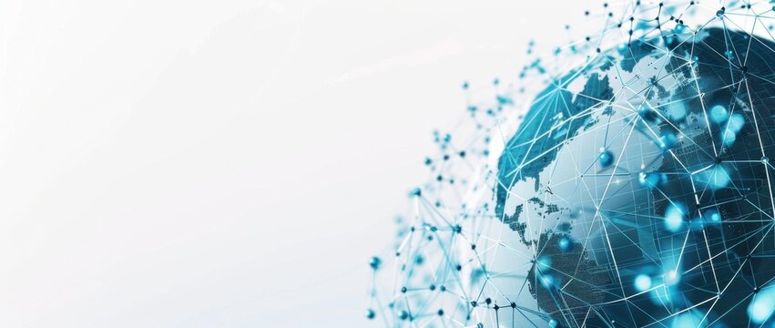 Abstract global network and connectivity concept with a globe made of lines, dots, or connections on a white background Generative AI