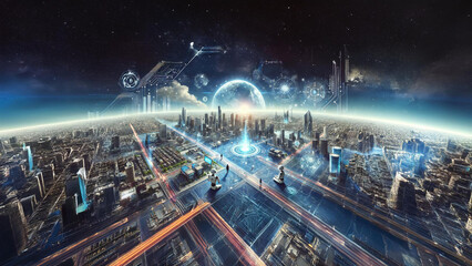 Futuristic Smart City: AI-Powered Urban Landscape with Advanced Technology and Robotics 