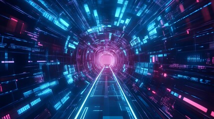 Obraz premium Abstract tunnel, digital convergence and innovation, immersive background, cutting-edge technology, futuristic design, 8K