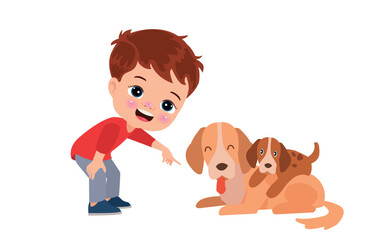 happy cute little kid play with dog
