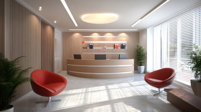 Modernes, helles B&uuml;ro mit stilvollem Design und nat&uuml;rlicher Beleuchtung