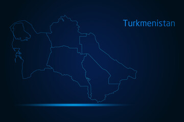 Abstract High Detailed Glow Blue Map on Dark Background of Map of Turkmenistan symbol for your web site design map logo, app, Travel. Vector illustration eps 10.	
