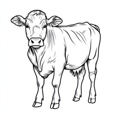 Fototapeta premium Outline illustration of a black and white cow for drawing and coloring on white background