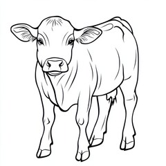 Fototapeta premium Outline illustration of a black and white cow for drawing and coloring on white background