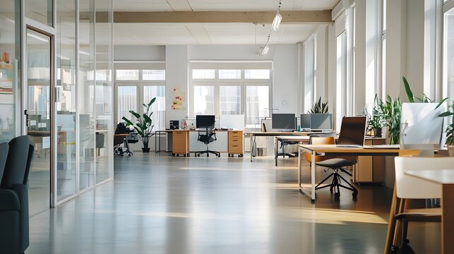 Modernes, helles B&uuml;ro mit stilvollem Design und nat&uuml;rlicher Beleuchtung