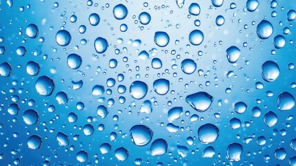 Close-up view of water droplets on a blue background capturing the essence of clarity and freshness in a serene atmosphere
