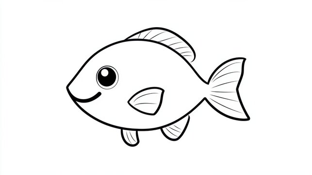 Outline illustration of a black and white fish for drawing and coloring on white background