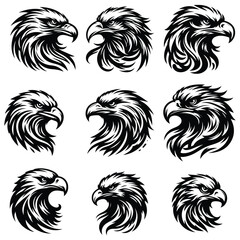 Eagle Face Silhouette set, Bald Eagle Head Silhouette Vector Art Eagle face Silhouettes Clipart Bundle