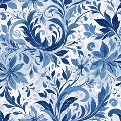 Blue decorative swirling floral pattern