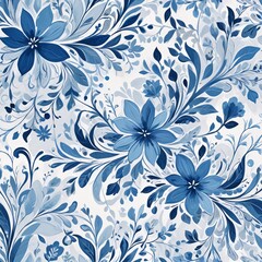 Fototapeta premium Blue decorative swirling floral pattern