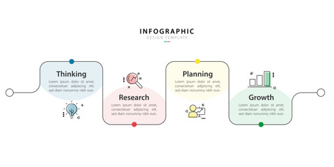 Business infographic template. 4 Step timeline journey. Process diagram, 4 options on white background, Infograph elements vector illustration.