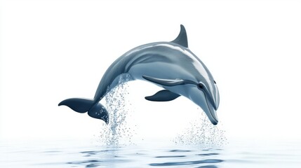 Obraz premium A Hawaiian dolphin leaping from the ocean, marine life scene, 3D render, playful motion, isolated on white background