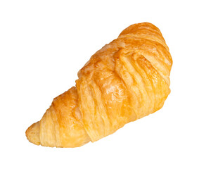 Side view of golden croissant isolated with clipping path in png file format