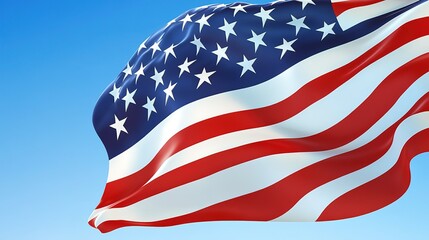 Obraz premium The American flag waving against a clear blue sky showcases national pride and symbolizes unity and freedom