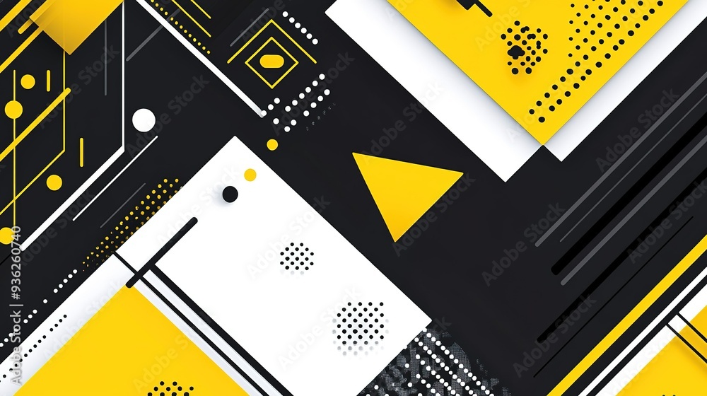 Poster dynamic geometric patterns in black and yellow creating a modern abstract design suitable for backgr