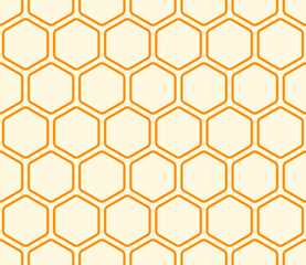 Geometric shapes background. Orange color on matching background. Bold rounded hexagons mosaic pattern. Large hexagon shapes. Seamless pattern. Tileable vector illustration.