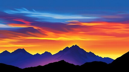 Obraz premium Stunning sunset over majestic mountains highlighting vibrant colors in the evening sky near a peaceful nature landscape