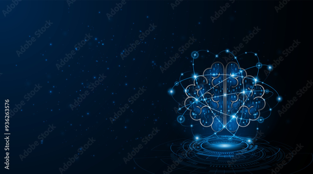 Poster Circuit board of computer neural network or electronic artificial intelligence. Brain circuit technology. modern technology innovation concept background	