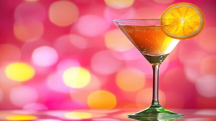   A zoomed-in image of a beverage in a cup with an orange wedge on the brim