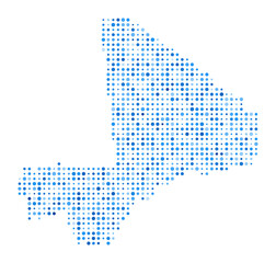 Obraz premium Mali Dot Map. Country Digital Style Shape. Mali vector image. Country shape blue circular dots. Stylish vector illustration.