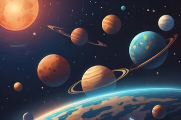 Vector illustration of a space scene with planets and stars