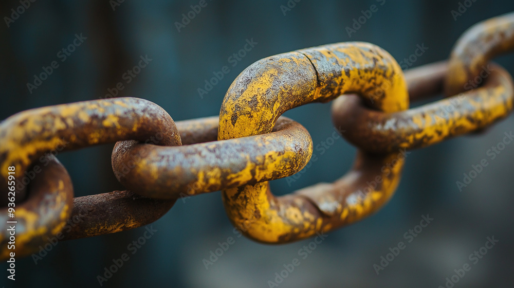 Poster old rusty yellow chain is showing its age and corrosion