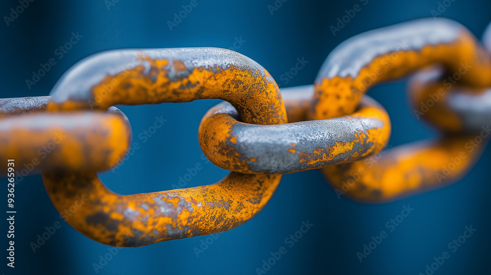 Poster Rusty chain showing the concept of strength and teamwork