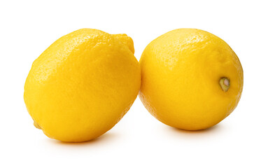 Two fresh yellow lemon fruits in stack isolated on white background with clipping path