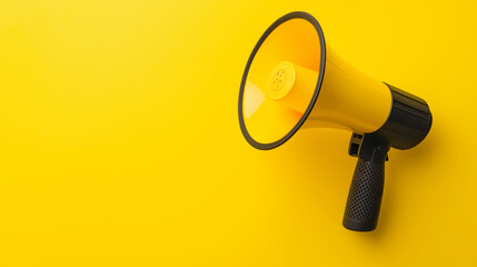 Yellow megaphone lying on a yellow background conveying a minimalist concept