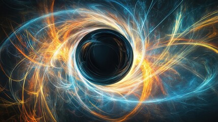 Naklejka premium Mystical swirling patterns created by cosmic energy, depicting a vibrant vortex of blue and orange light in a dark space