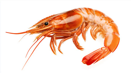 One big cooked shrimp lying on a white background