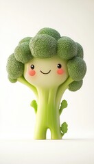 Happy broccoli character with a big smile.