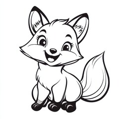 Obraz premium Outline illustration of a black and white fox for drawing and coloring on white background