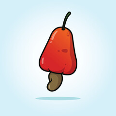 Fresh red cashew fruit vector cartoon illustration