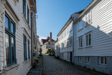 White houses in the old town of Gamle Stavanger, Norway.